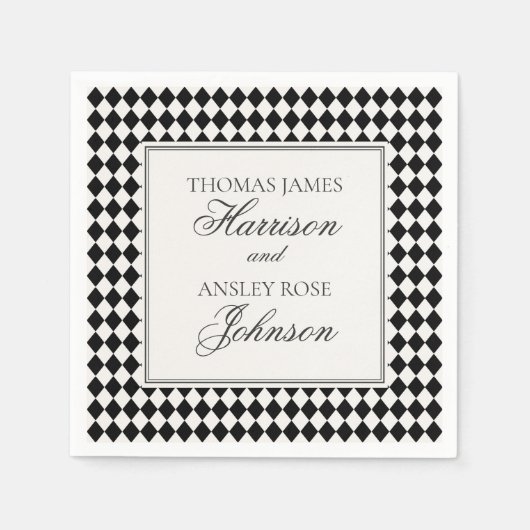 Black Harlequin Checkered Wedding Serviette (Vorderseite)