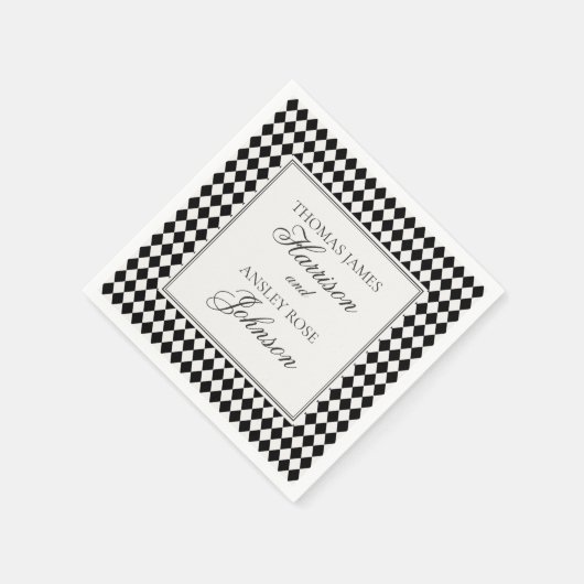 Black Harlequin Checkered Wedding Serviette (Ecke)