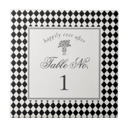 Black Harlequin Checkered Wedding Table Number Fliese