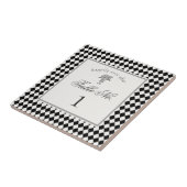 Black Harlequin Checkered Wedding Table Number Fliese (Seite)