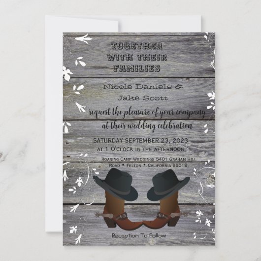 Black Hat und Cowboy Boots Country Wedding Einladung (Vorderseite)