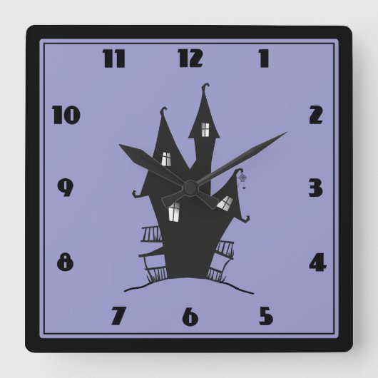 Black Haunted House on Purple Background Quadratische Wanduhr (Vorderseite)