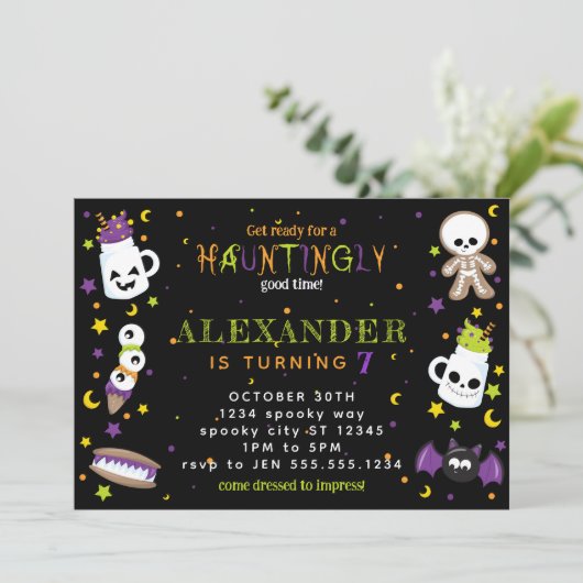 Black Haunting Halloween Einladung (Stehend Vorderseite)