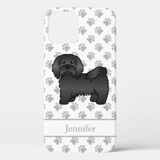 Black Havanese Cartoon Dog Illustration & Name Case-Mate iPhone Hülle (Rückseite)