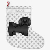 Black Havanese Niedlich Cartoon Dog & Name Großer Weihnachtsstrumpf (Vorderseite)