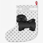 Black Havanese Niedlich Cartoon Dog & Name Großer Weihnachtsstrumpf (Rückseite)