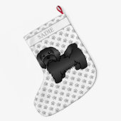 Black Havanese Niedlich Cartoon Dog & Name Großer Weihnachtsstrumpf (Rückseite (Hängend))