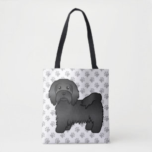 Black Havanese Niedlich Cartoon Dog & Paws Tasche