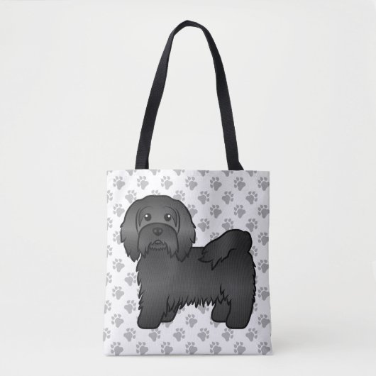 Black Havanese Niedlich Cartoon Dog & Paws Tasche (Vorderseite)