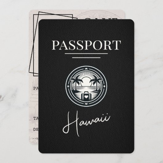 Black Hawaii Passport Save the Date (Vorne/Hinten)