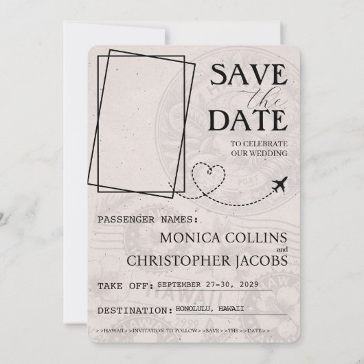 Black Hawaii Passport Save the Date (Rückseite)