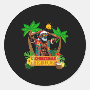 Black Hawaiian Santa Sungles Weihnachten im Juli S Runder Aufkleber