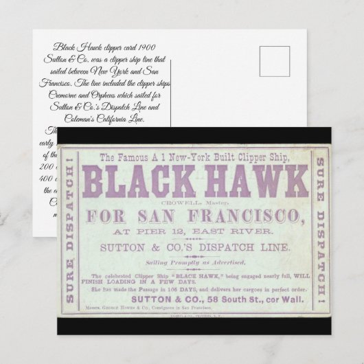 Black Hawk Clipper 1900 Postkarte (Vorne/Hinten)