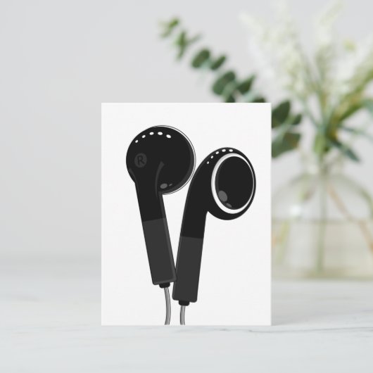 Black Headphone Postkarte (Stehend Vorderseite)