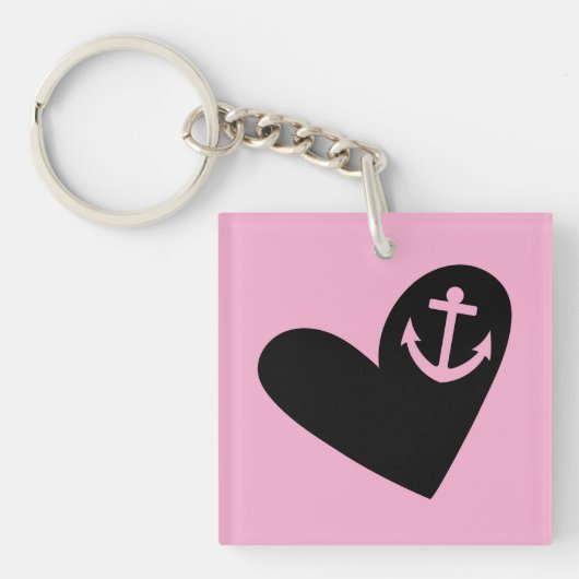Black Heart Anchor Pink Square Acrylic Schlüsselanhänger (Vorderseite)