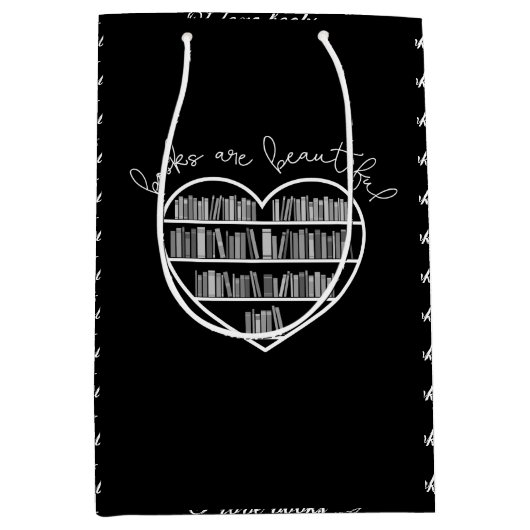 Black Heart Book Lover Mittlere Geschenktüte (Vorderseite)