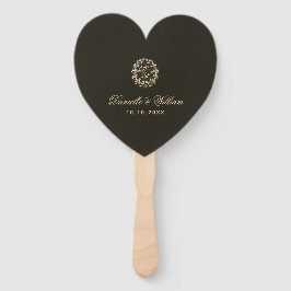 Black Heart Gold Wreath Monogram Wedding Program Fächer