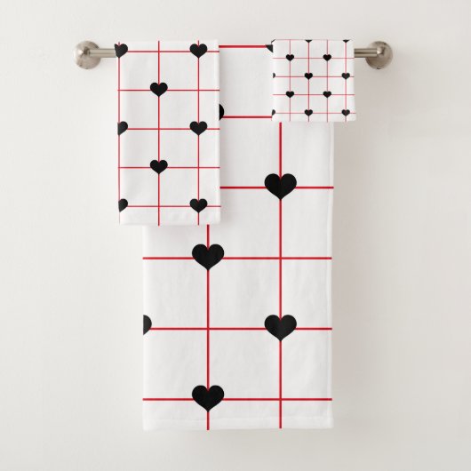 Black Heart Grid with Red Linework Badhandtuch Set (Insitu)
