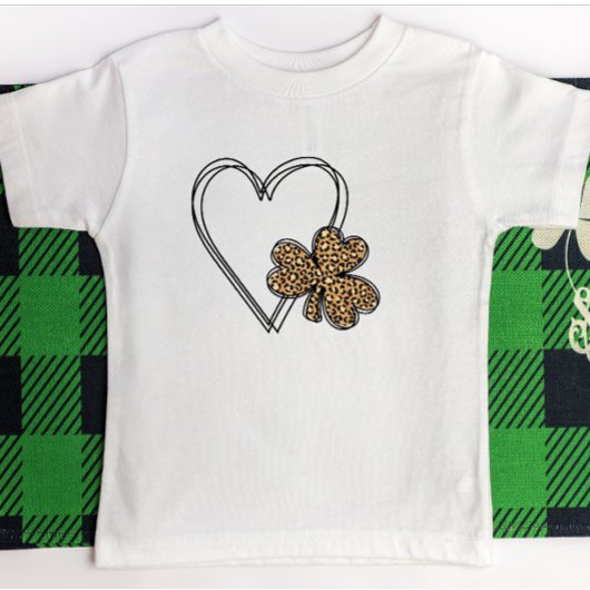 Black heart leopard clover shamrock cute celtic T-Shirt