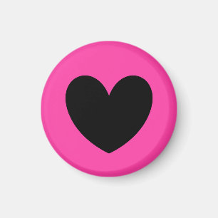 Black heart on fuchsia pink magnet