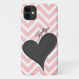 Black Heart on Pink Zickzack Strip Phone Case