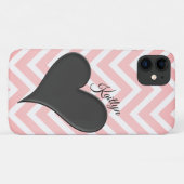 Black Heart on Pink Zickzack Strip Phone Case (Rückseite (Horizontal))