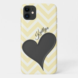 Black Heart on Yellow Zickzack Strip Phone Case