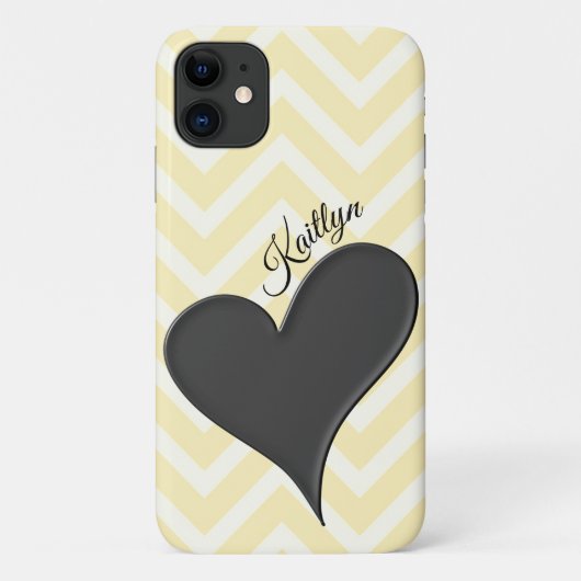 Black Heart on Yellow Zickzack Strip Phone Case (Rückseite)