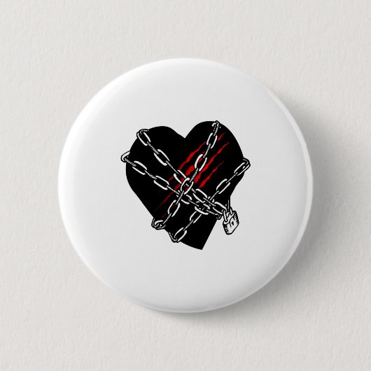 Black Heart Red Chains Cool Gothic Valentines Day Button (Vorderseite)