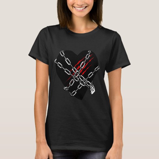 Black Heart Red Chains Cool Gothic Valentines Day  T-Shirt (Vorderseite)
