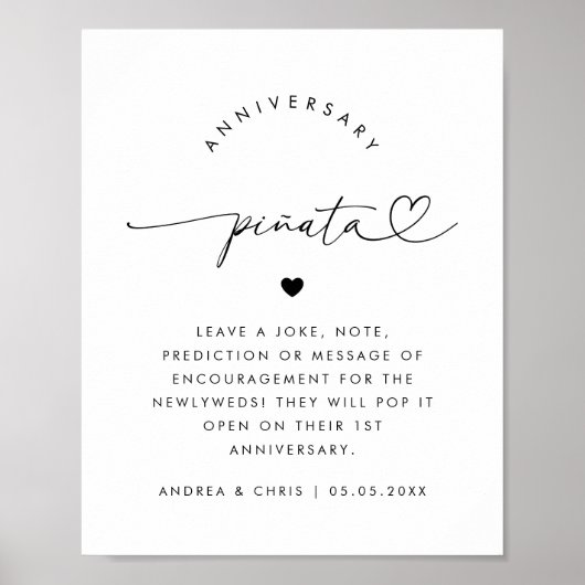 Black Heart Script Anniversary Piñata Wedding Sign Poster (Vorne)