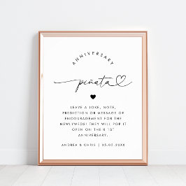 Black Heart Script Anniversary Piñata Wedding Sign Poster