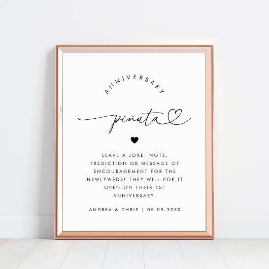 Black Heart Script Anniversary Piñata Wedding Sign Poster