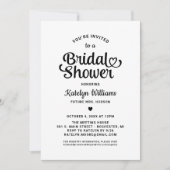 Black Heart Script Wedding Brautparty Einladung (Vorderseite)