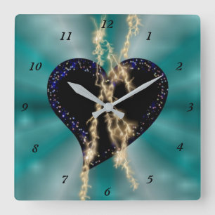 Black Heart with Stars on Green Rainbow Quadratische Wanduhr