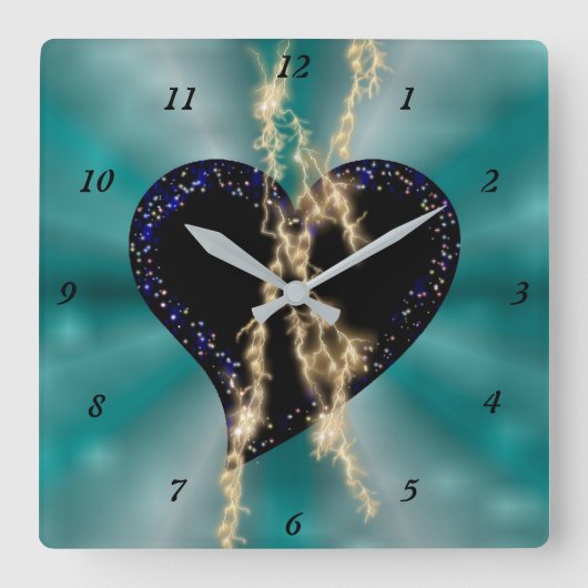 Black Heart with Stars on Green Rainbow Quadratische Wanduhr (Vorderseite)