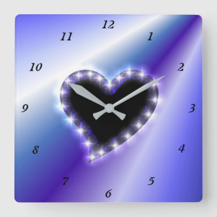 Black Heart with Stars on Pink Purple Rainbow Quadratische Wanduhr