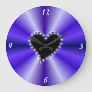 Black Heart with Stars on Purple Rainbow Große Wanduhr