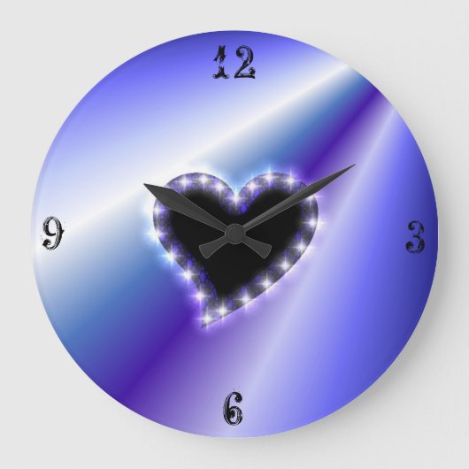 Black Heart with Stars on Purple Rainbow Große Wanduhr (Vorderseite)