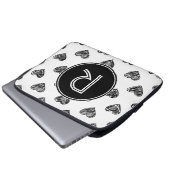 Black Hearts Doodles Monogram Laptop Sleeve (Vorne Knopf)