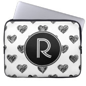 Black Hearts Doodles Monogram Laptop Sleeve (Vorderseite)