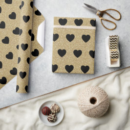 Black Hearts, Gold Glitzer Glitzern Geschenkpapier