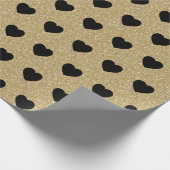 Black Hearts, Gold Glitzer Glitzern Geschenkpapier (Ecke)