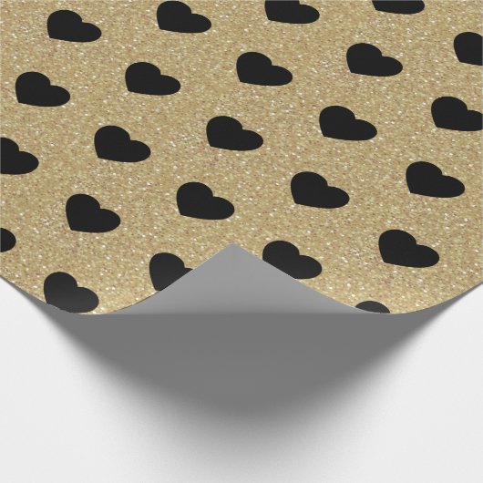 Black Hearts, Gold Glitzer Glitzern Geschenkpapier (Ecke)