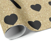 Black Hearts, Gold Glitzer Glitzern Geschenkpapier (Rolleneckpunkt)