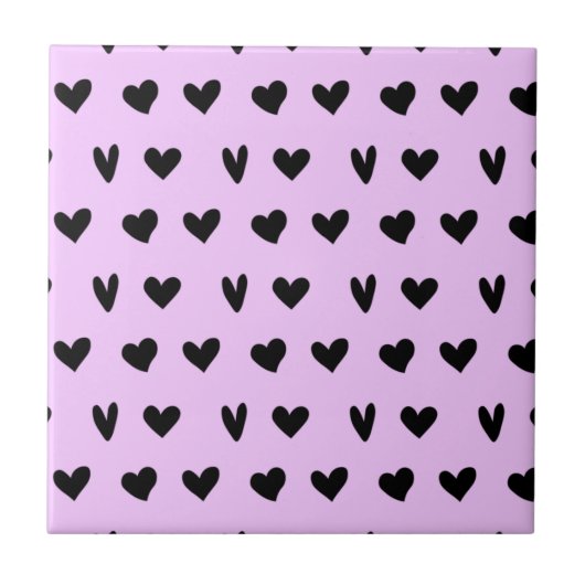 Black Hearts Love Pattern Happy Valentines Day Fliese (Vorderseite)