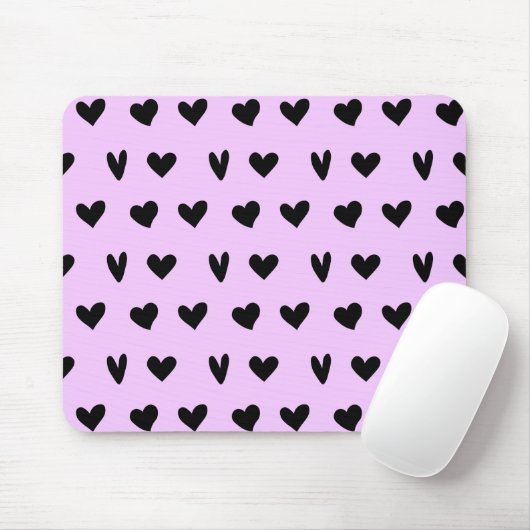 Black Hearts Love Pattern Happy Valentines Day Mousepad (Mit Mouse)