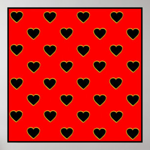 Black Hearts on a Red Background Liebe and Romance Poster