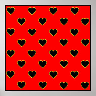 Black Hearts on a Red Background Liebe and Romance Poster