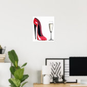 Black Heel Red Stiletto Shoe und Champagne Print Poster (Heimbüro)